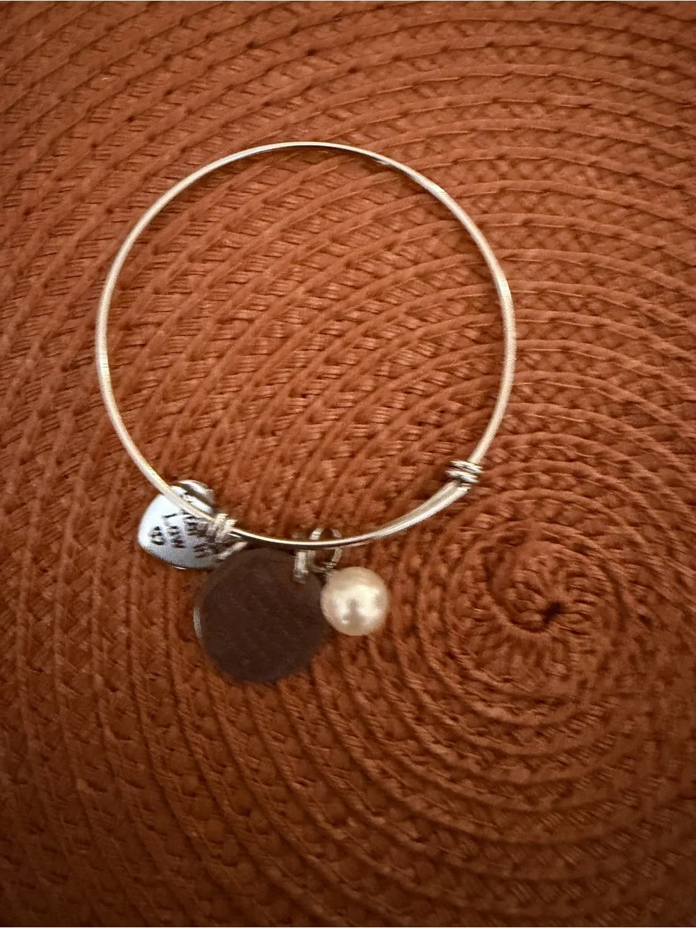 Silver Charm Bangle Bracelet with Pearl - Sister Love